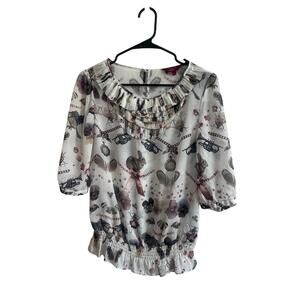 Ted Baker London Just For You Blouse Sz 1/US S Birds Bunny Bow Tea Party